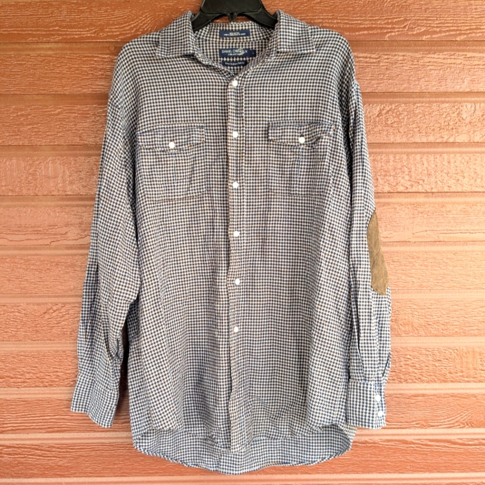 *NWOT* 🖖 Daniel Cremieux 🖖 Gingham Suede Elbow Patch Button Down Shirt